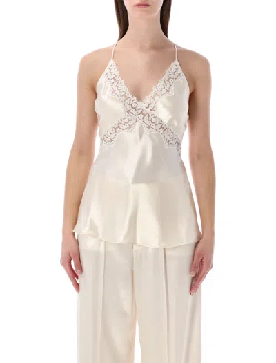 Alberta Ferretti Satin And Lace Top In Neutral