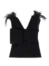 Alberta Ferretti Top With Feathers In Black