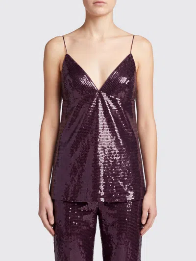 Alberta Ferretti Sequin Jersey Top V Neck Sleeveless In Brown