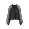 Alberta Ferretti Long Sleeve Sheer Blouse With Ruffles And Flowers In Black