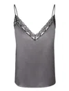 Alberta Ferretti Satin Top With Lace Inserts In Grey