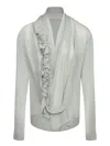 Alberta Ferretti Loose-fitting Grey Shirt With Ruffled Trim In Gray