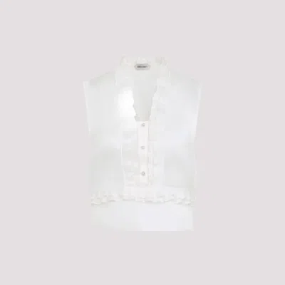 Alberta Ferretti Silk Organza Ruffled Sleeveless Button Top In Multi