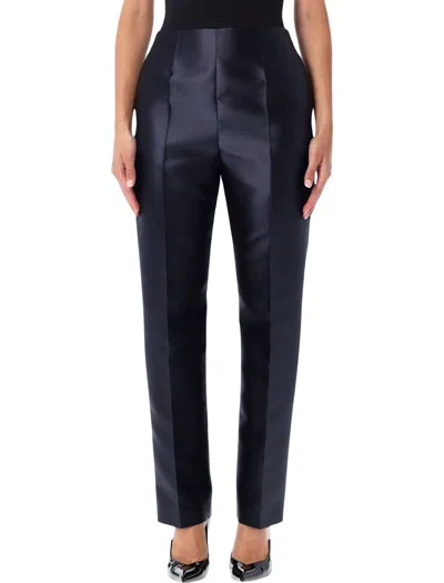 Alberta Ferretti Triple-layer Silk Light Knit High-rise Straight-leg Tailored Trousers In Blue