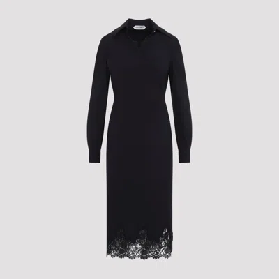 Alberta Ferretti Tropical Print Wool-blend Midi Dress For Women In Black