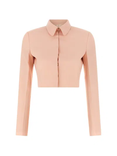 Alberta Ferretti Tropical Wool Cropped Blazer Long Sleeves In Pink