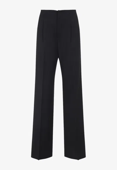 Alberta Ferretti Tropical Wool Blend Wide Leg Trousers In Black