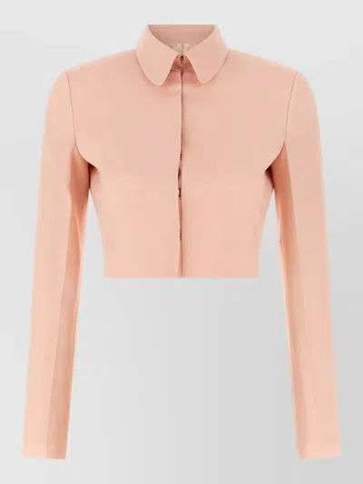 Alberta Ferretti Tropical Wool Cropped Blazer Long Sleeves