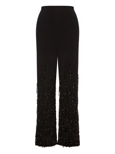 Alberta Ferretti Flared High Waist Trousers With Beaded Embellishments In Black