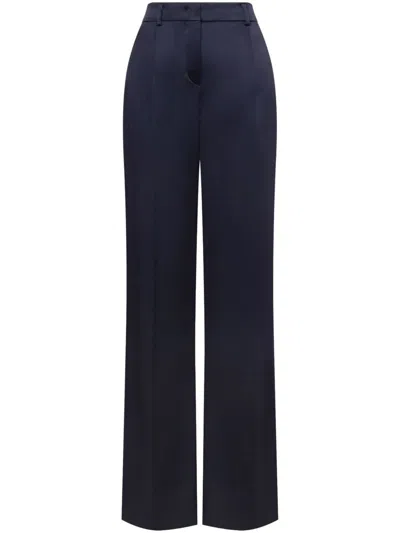 Alberta Ferretti Satin Finish Silk-blend Trousers In Blue