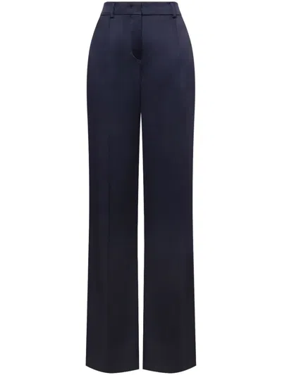 Alberta Ferretti Satin Finish Silk-blend Trousers In Blue