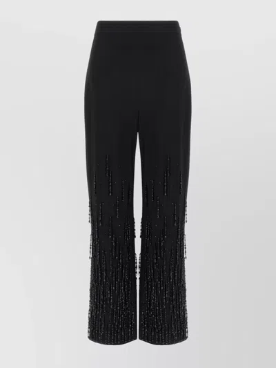 Alberta Ferretti Flared High Waist Trousers With Beaded Embellishments In Black