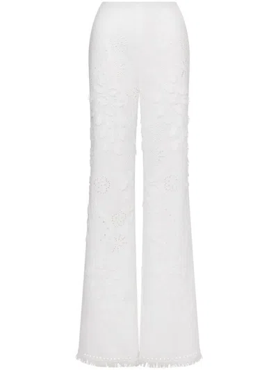 Alberta Ferretti Embroidered And Cut-out Design Trousers In Cotton In White