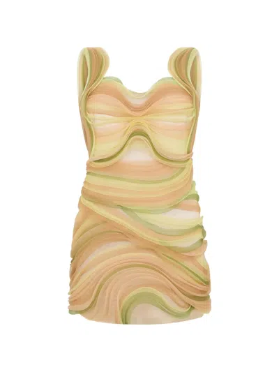 Alberta Ferretti Tulle-layered Embroidered Mini Dress In Neutral
