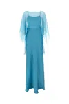 Alberta Ferretti Blue Long Dress With Layered Design And Upper Cape In Silk Blend Woman In Turchese