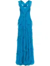 Alberta Ferretti Ruffled Gown In Turquoise
