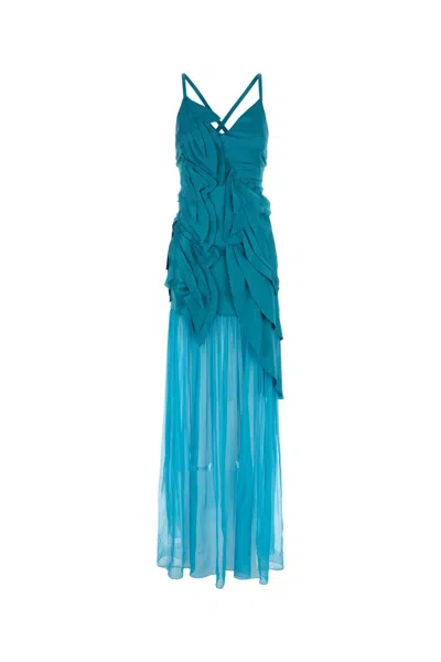 Alberta Ferretti Alberta Ferreti Turquoise Crepe Long Dress In Blue