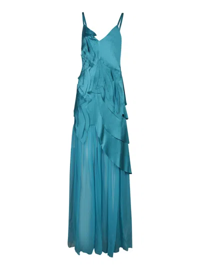 Alberta Ferretti Alberta Ferreti Turquoise Crepe Long Dress In Blue