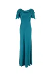 Alberta Ferretti Alberta Ferreti Turquoise Satin Long Dress In Blue