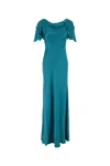 Alberta Ferretti Alberta Ferreti Turquoise Satin Long Dress In Blu