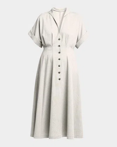 Alberta Ferretti Tweed Short-sleeve Midi Shirtdress In White