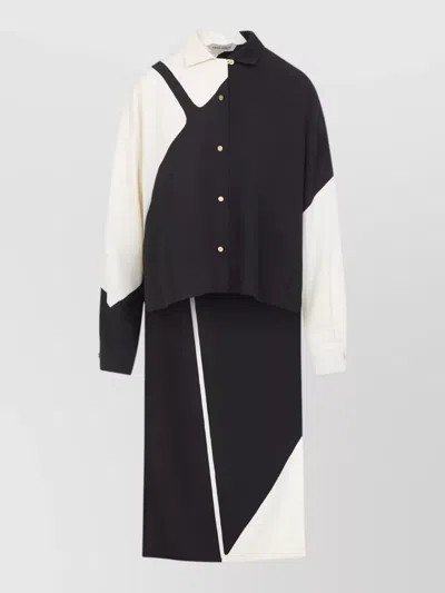 Alberta Ferretti Twill Shirt Dress Long Sleeves Asymmetric In Black
