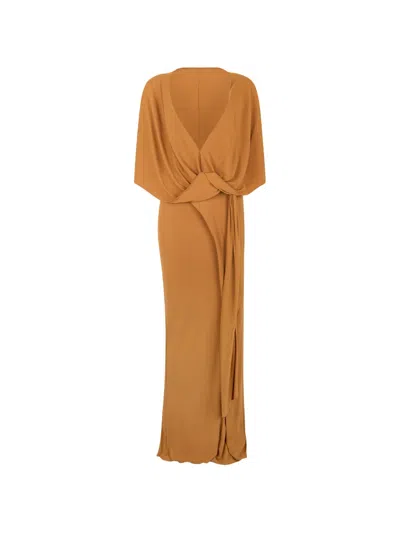 Alberta Ferretti Twist-detail V-neck Maxi Dress In Brown