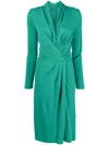 Alberta Ferretti Twisted-front Long-sleeved Midi Dress In Green