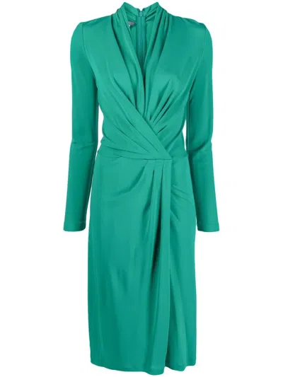 ALBERTA FERRETTI TWISTED-FRONT LONG-SLEEVED MIDI DRESS