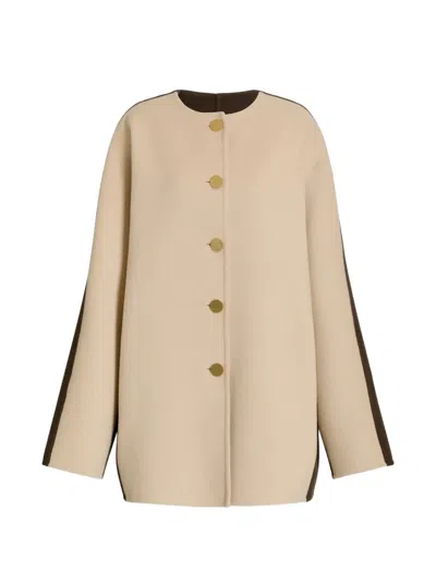 Alberta Ferretti Long Two-tone Wool Coat With Gold-tone Buttons In Metallic