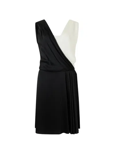 Alberta Ferretti Two-tone Draped Mini Dress In Black