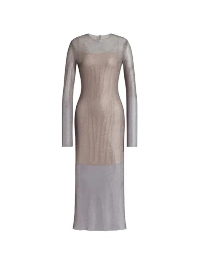 Alberta Ferretti Two-tone Silver Mesh Dress With Fitted Silhouette In Neutral