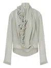 Alberta Ferretti Loose-fitting Grey Shirt With Ruffled Trim In Gray