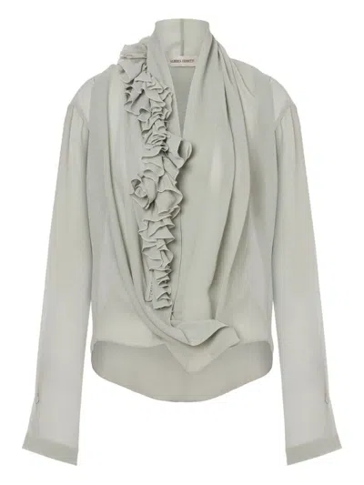 ALBERTA FERRETTI V-NECK BLOUSE WITH RUCHES