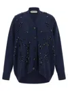 Alberta Ferretti V-neck Cashmere And Silk Blend Cardigan With Crystal Embroidery In Blue