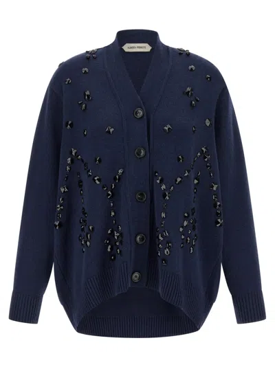 ALBERTA FERRETTI ALBERTA FERRETTI V-NECK CASHMERE AND SILK BLEND CARDIGAN WITH CRYSTAL EMBROIDERY