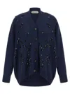 Alberta Ferretti V-neck Cashmere And Silk Blend Cardigan With Crystal Embroidery In Blue