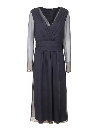 Alberta Ferretti V-neck Chiffon Dress In Blue