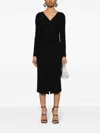Alberta Ferretti V Neck Crepe Cady Long Sleeve Midi Dress In Black In Black