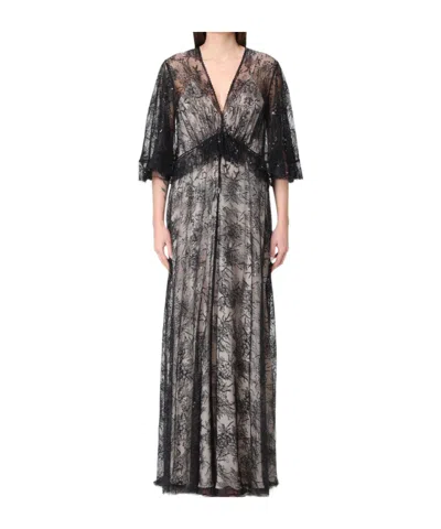 Alberta Ferretti Long Lace Dress With Sequins In Black