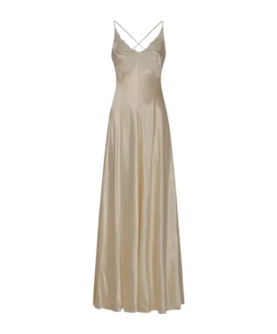 Alberta Ferretti V-neck Lace-trim Dress In Neutral