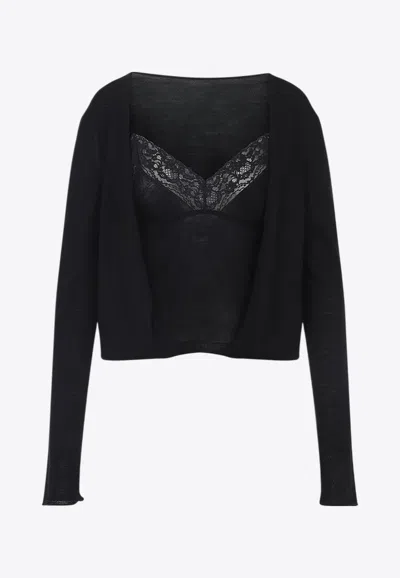 Alberta Ferretti V-neck Lace-trimmed Sweater