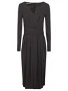 Alberta Ferretti Black Viscose Midi Dress With Deep V-neckline In Black