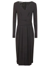 Alberta Ferretti Black Viscose Midi Dress With Deep V-neckline In Nero