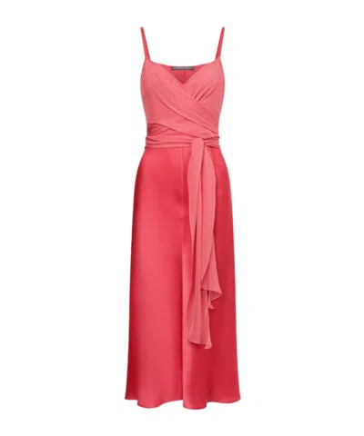 Alberta Ferretti V-neck Long-sleeved Satin Dress In Red