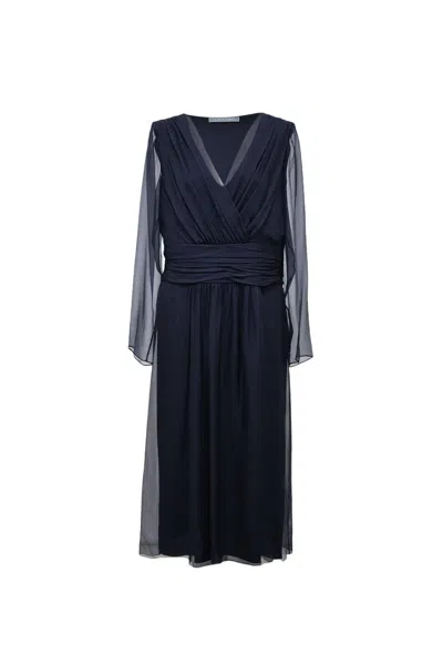 Alberta Ferretti V-neck Midi Chiffon Dress In Blue