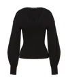 Alberta Ferretti Puff-sleeve Ribbed-knit Jumper In Black