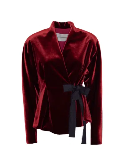 Alberta Ferretti Velvet Bow-detail Jacket In Burgundy