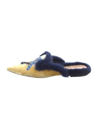 Pre-owned Alberta Ferretti Velvet Colorblock Pattern Mules In Yellow