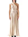 Alberta Ferretti Sculptural One-shoulder Velvet Evening Dress In Gold